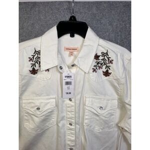 Vintage Threads Womens White Western Snap Floral Embroidered Shirt Q2U076TSC L